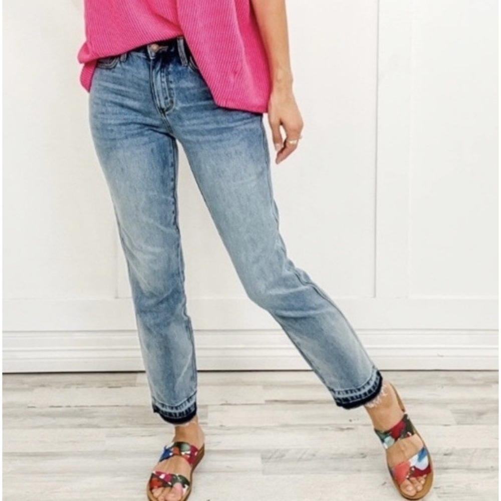 Judy Blue THERMAdenim Hi-Rise Undone Hem‎ Boyfriend Fit 9/29 Tummy Control
